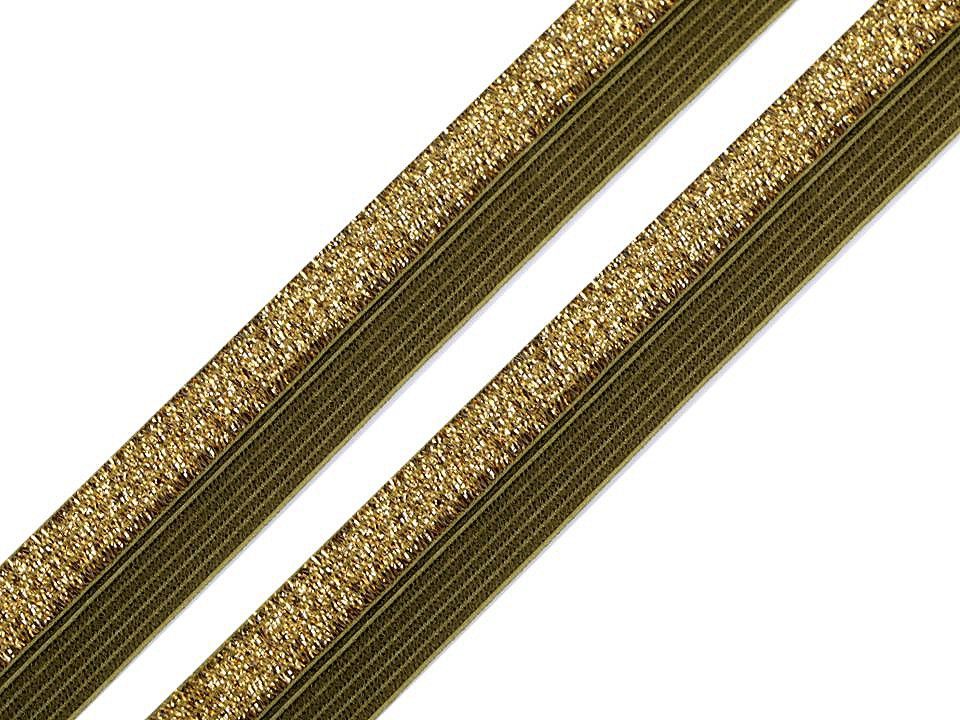 Pruženka khaki zlatá lemovací půlená s lurexem 17 mm