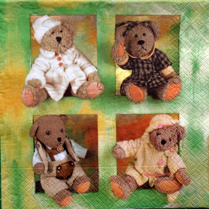 Ubrousek Medvídci na zelené - decoupage