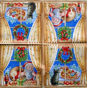 Ubrousek Santa v okně - decoupage