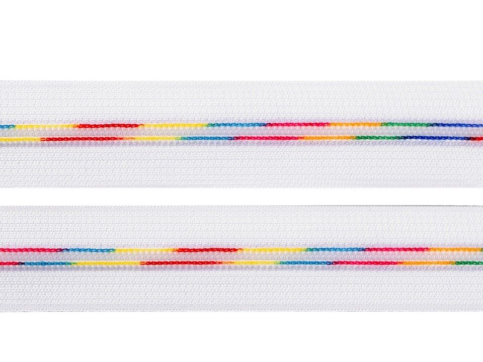 Bílý zip v metráži duhový 6 mm - bílý
