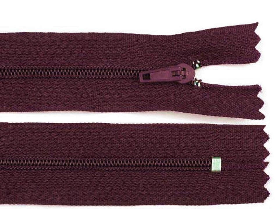 Zip spirálový 3 mm délka: 20 cm - různé barvy - Švestková tmavá - zip spirálový 20 cm