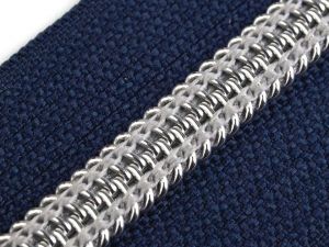 Zip spirálový tm. modrý se stříbrnými zoubky - 50 cm