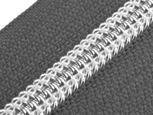 Zip spirálový tm. šedý se stříbrnými zoubky - 50 cm