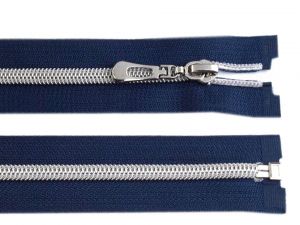 Zip spirálový tm. modrý se stříbrnými zoubky - 50 cm