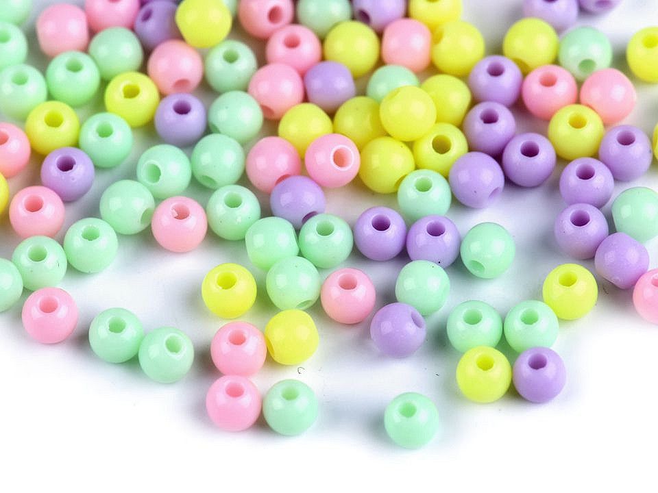 Korálky plastové 4 mm - mix v pastelových barvách