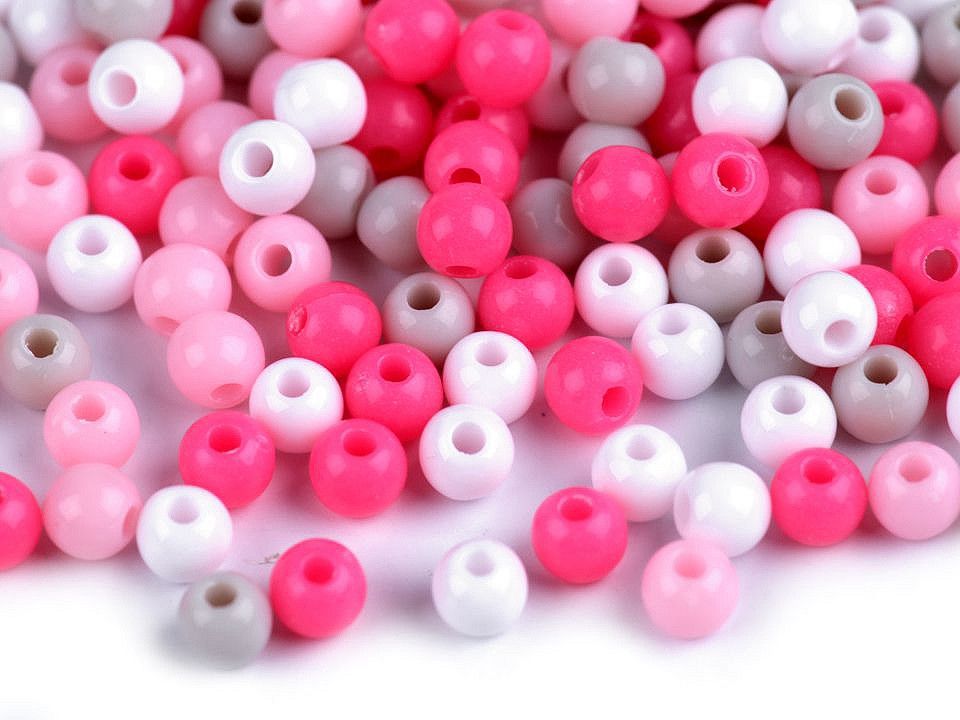 Korálky plastové 4 mm - barevný mix - růžový
