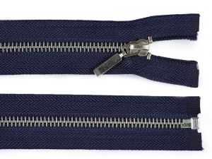 Kovový / mosazný zip šíře 6 mm délka 60 cm - tm. modrý