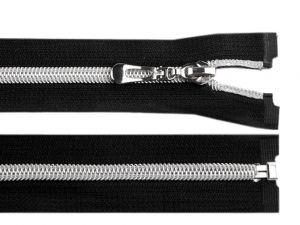 Zip spirálový dělitelný se stříbrnými zoubky 75 cm - černý