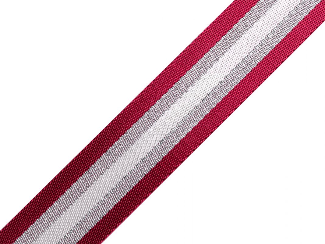 Popruh hladký oboustranný s lurexem - vínová+stříbrná
