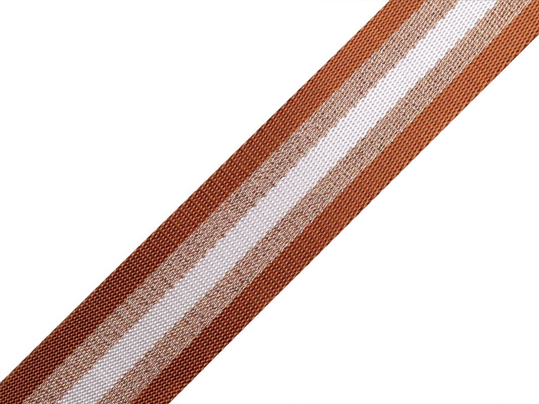 Popruh hladký oboustranný s lurexem 40 mm - hnědá koňak+měděná