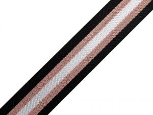 Popruh hladký oboustranný s lurexem 40 mm - černá+měděná
