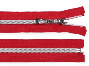 Zip spirálový se stříbrnými zoubky 50 cm - červený