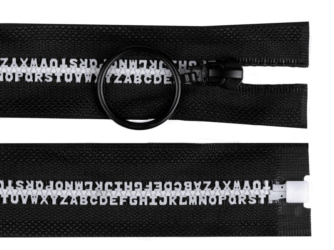 Zip kostěný Písmenka 5 mm - délka 70 cm - černý