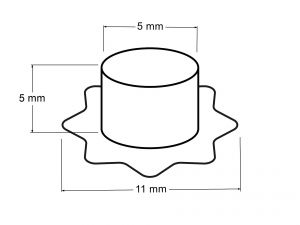 Průchodky s podložkou vnitřní Ø5 mm / vnější Ø11 mm květ - rozměry