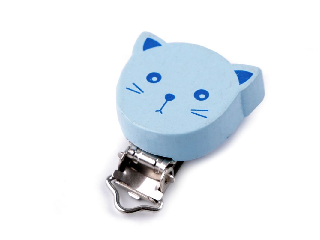 Klip dětský dřevěný kočka - sv. modrý