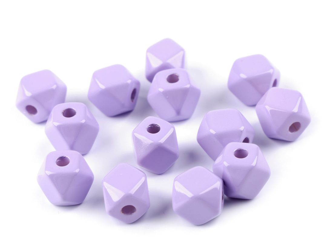 Korálky plastové kostka / diamant 12x12 mm - fialové