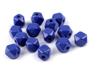 Korálky plastové kostka / diamant 12x12 mm - modrý