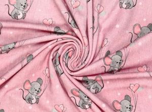 Úplet bavlněný růžový s šedými myškami