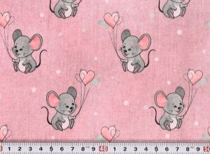 Úplet bavlněný růžový s šedými myškami