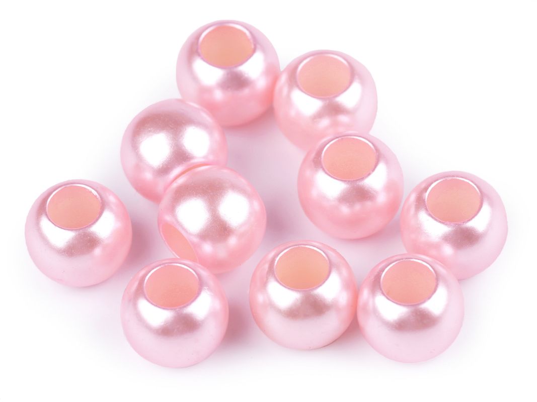 Perly plastové s velkým průvlekem 11x15 mm - růžové perleťové