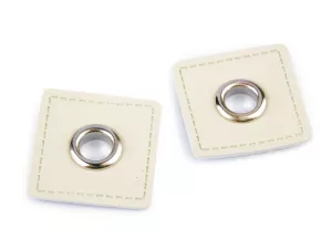 Průchodka s koženkovým čtverečkem k našití, průvlek 8 mm - béžová