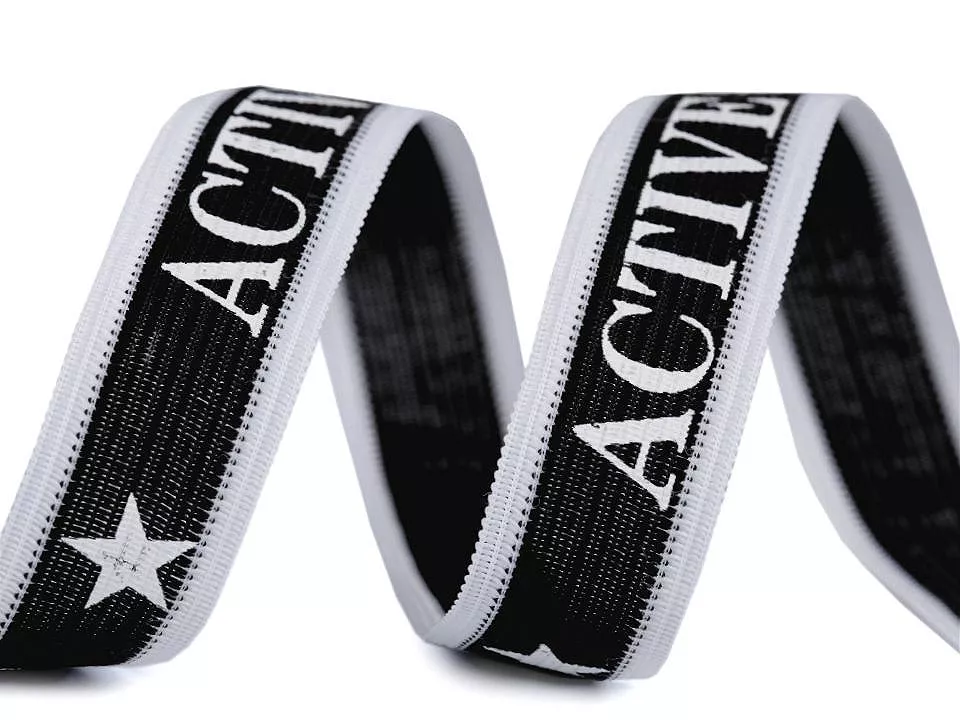 Lampas / oděvní stuha Active 22 mm - černobílý