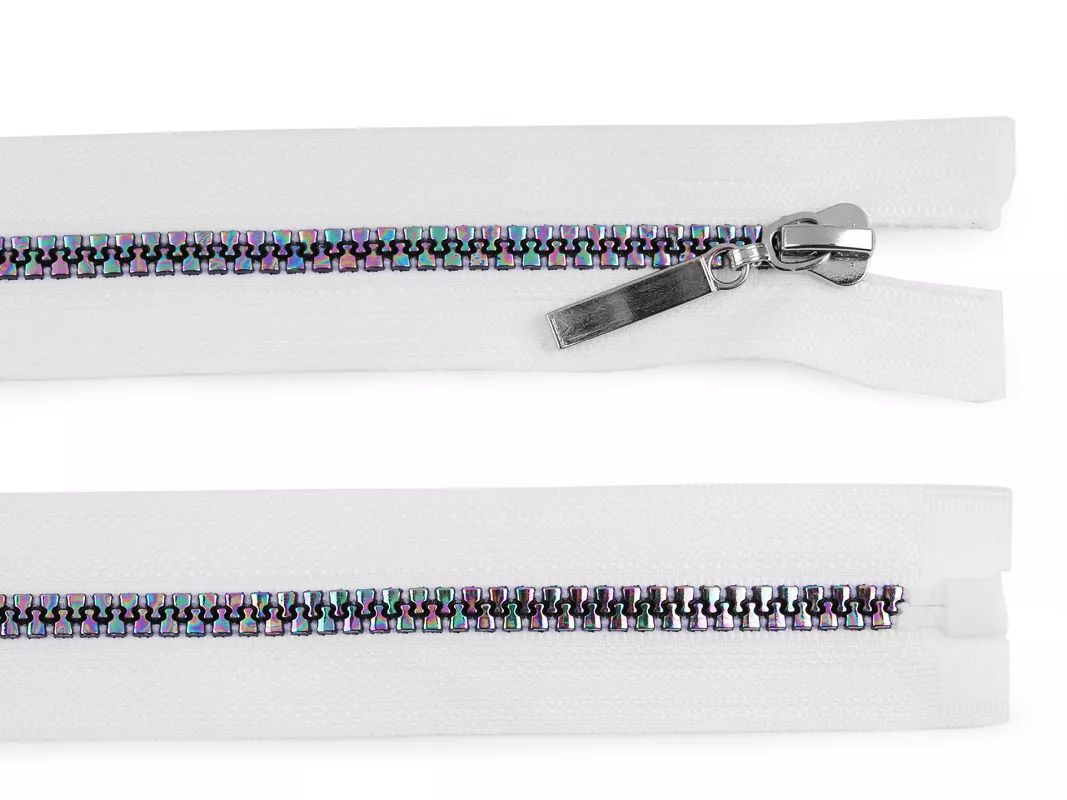 Zip kostěný duhový No5 - 70 cm - bílý