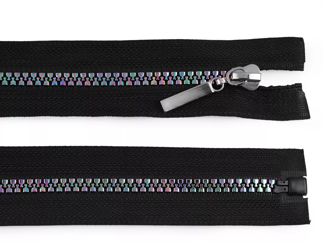 Zip kostěný duhový No5 - 70 cm - černý