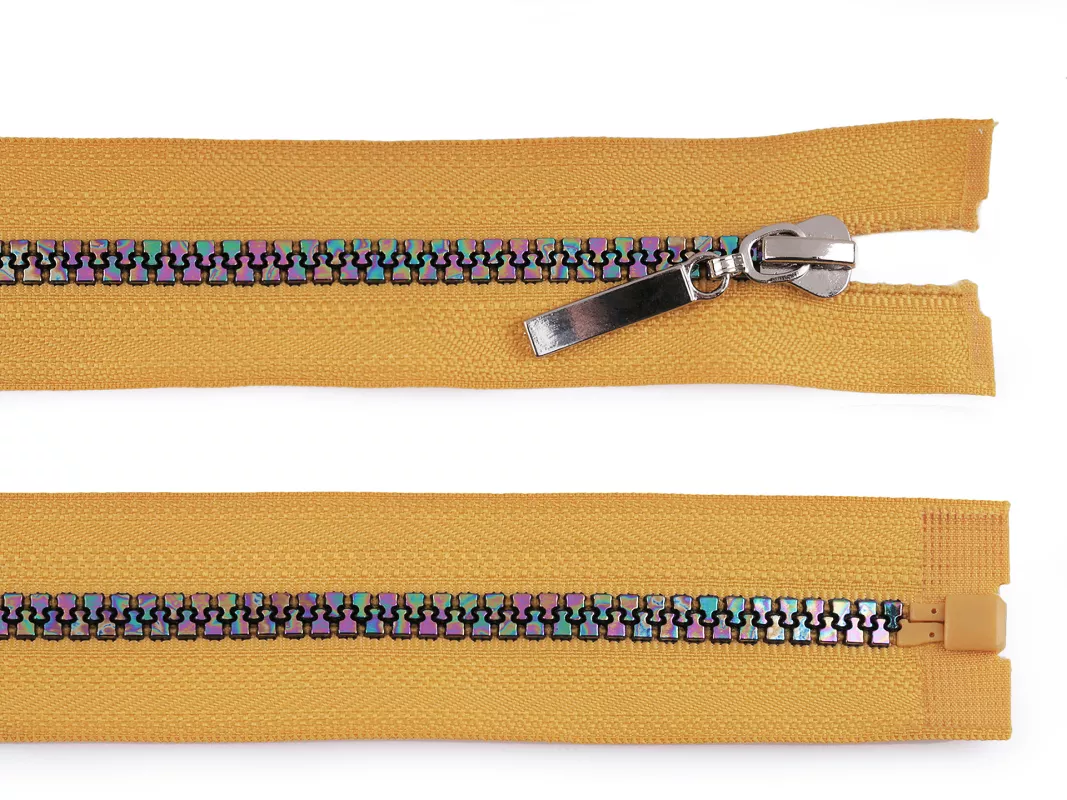 Zip kostěný duhový No5 - 70 cm - hořčicový