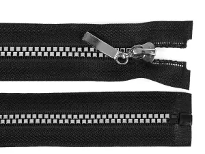 Zip kostěný No 5 délka 60 cm čtvercové zuby - černá stříbrná