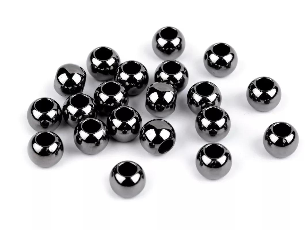 Korálky plastové Metalic s velkým průvlekem / plavkové 8x10 mm - antracit