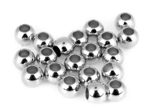 Korálky plastové Metalic s velkým průvlekem / plavkové 8x10 mm - stříbrné