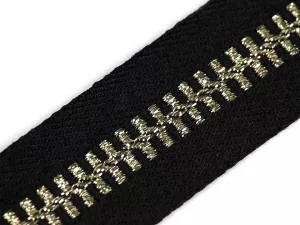 Lampas / oděvní stuha s lurexem šíře 20 mm imitace zipu - detail černá