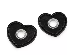 Průchodka s koženkovým srdcem k našití, průvlek 8 mm - černá