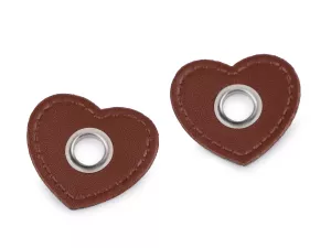 Průchodka s koženkovým srdcem k našití, průvlek 8 mm - hnědá koňak