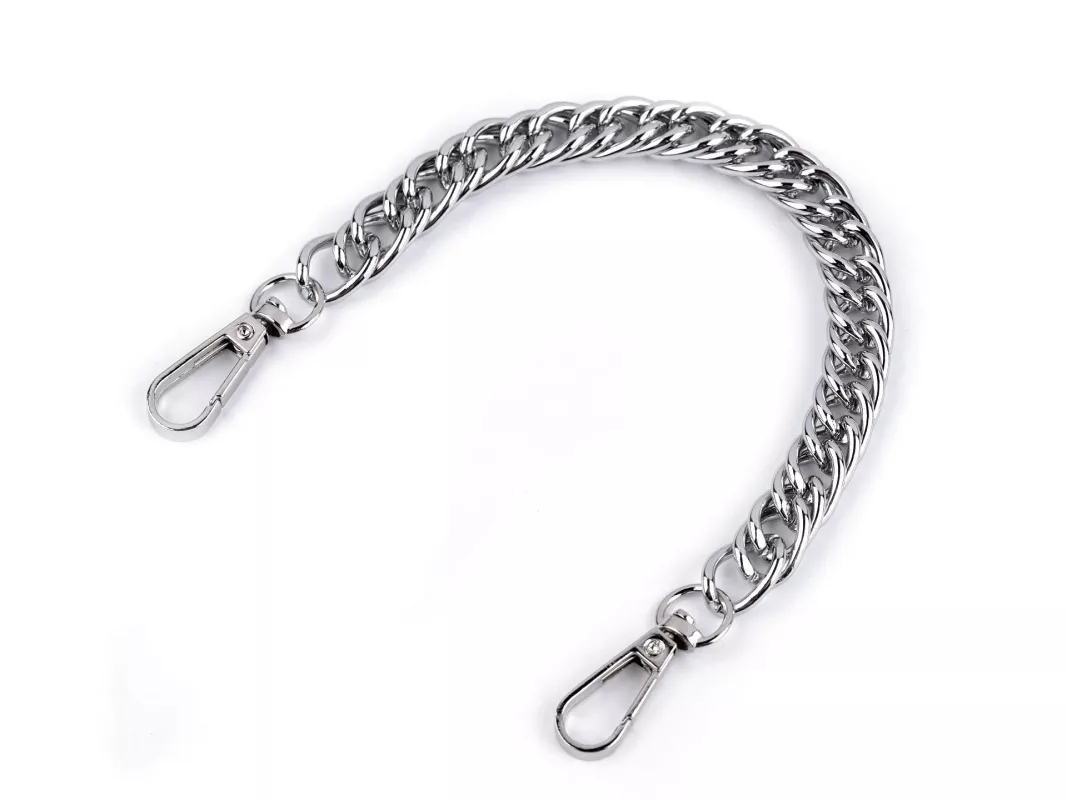 Řetízek / ucho na kabelku s karabinou délka 25 cm - nikl