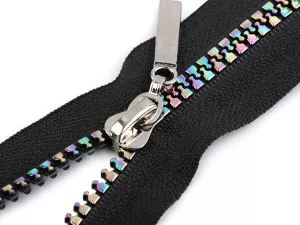 Zip kostěný duhový No5 délka 40 cm - černý