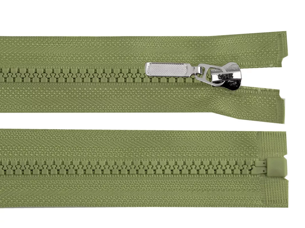 Zip kostěný No5 délka 60 cm s ozdobným jezdcem - zelenošedá