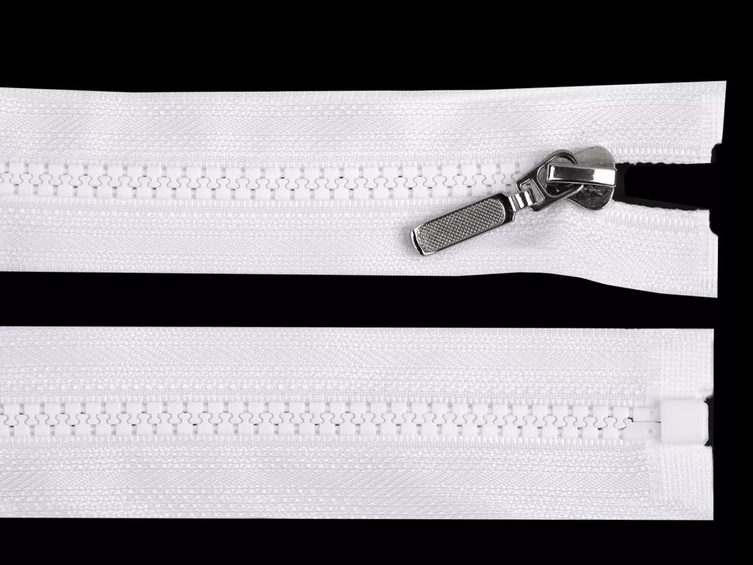 Zip kostěný No5 délka 70 cm s ozdobným jezdcem - bílý