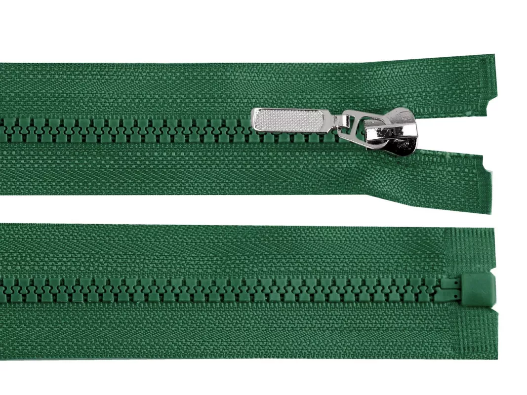 Zip kostěný No5 délka 70 cm s ozdobným jezdcem - zelená smrková