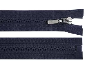 Zip kostěný No5 délka 70 cm s ozdobným jezdcem - tm. modrá