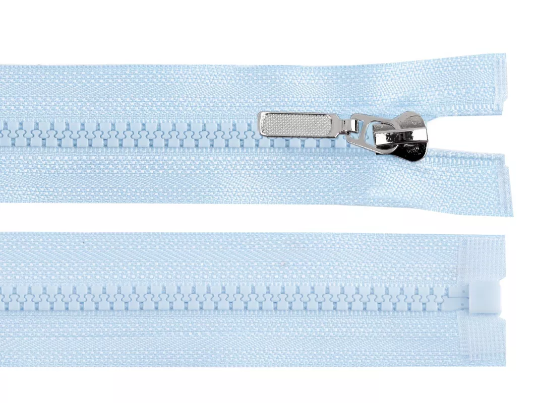Zip kostěný No5 délka 70 cm s ozdobným jezdcem - modrá pomněnková