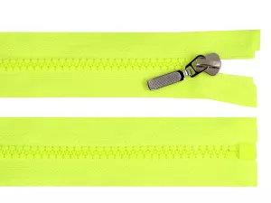 Zip kostěný No5 délka 70 cm s ozdobným jezdcem - žlutá neon