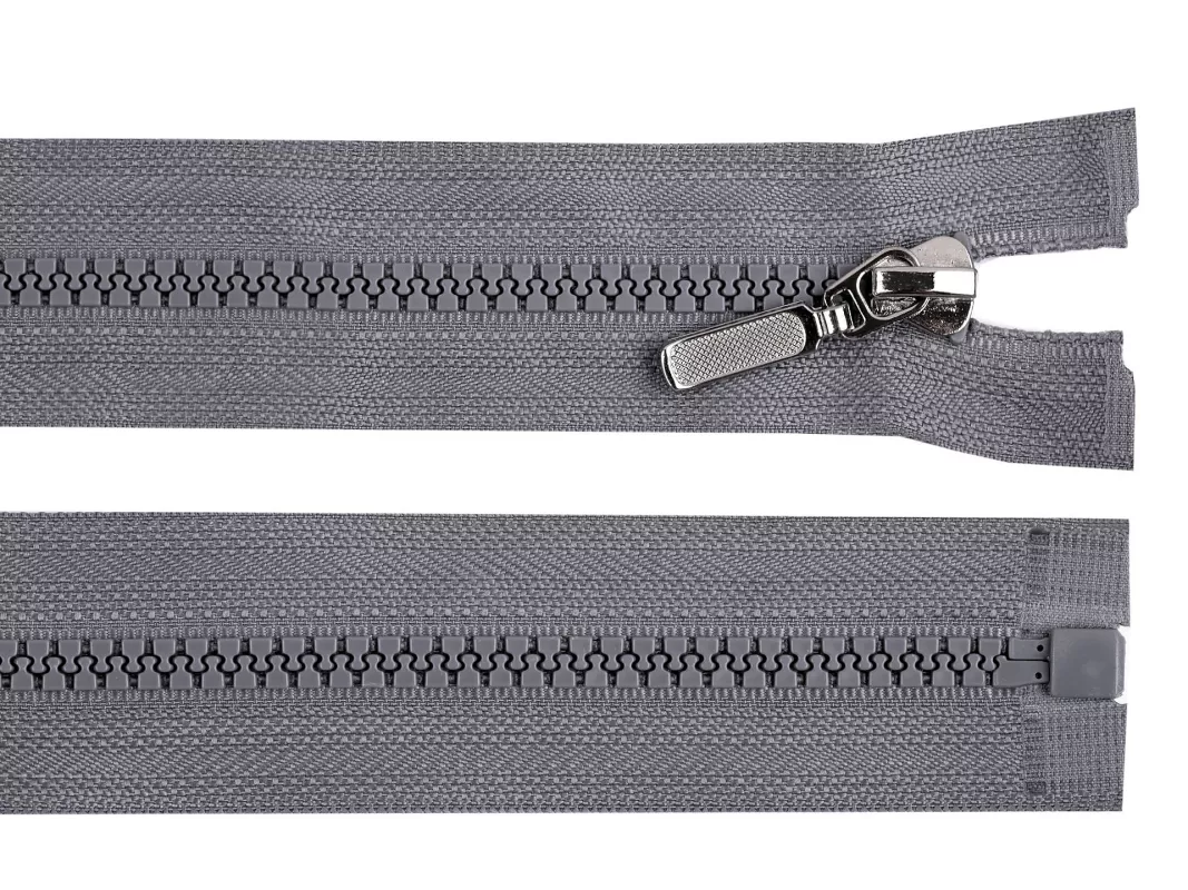 Zip kostěný No5 délka 70 cm s ozdobným jezdcem - šedá ocelová