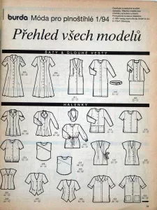 Burda - móda pro plnoštíhlé 1/1994 -CZ- přehled střihů 1