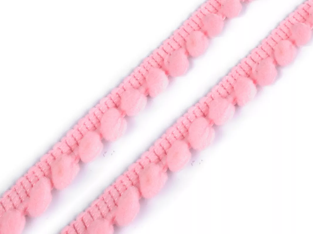 Prýmek šíře 11 mm s bambulkami Ø5 mm - růžová