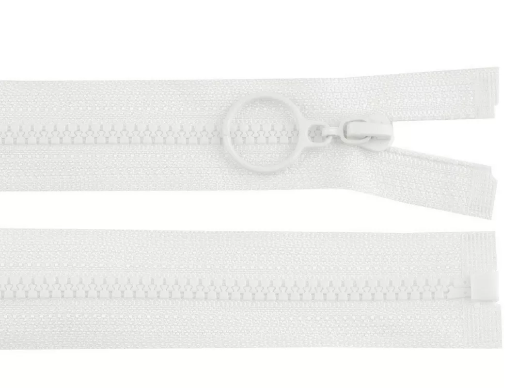 Zip kostěný No3 délka 60 cm s kroužkem - bílá