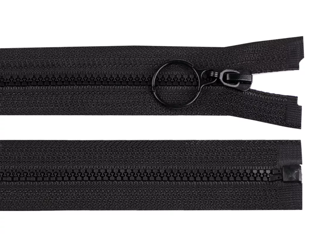 Zip kostěný No3 délka 60 cm s kroužkem - černá