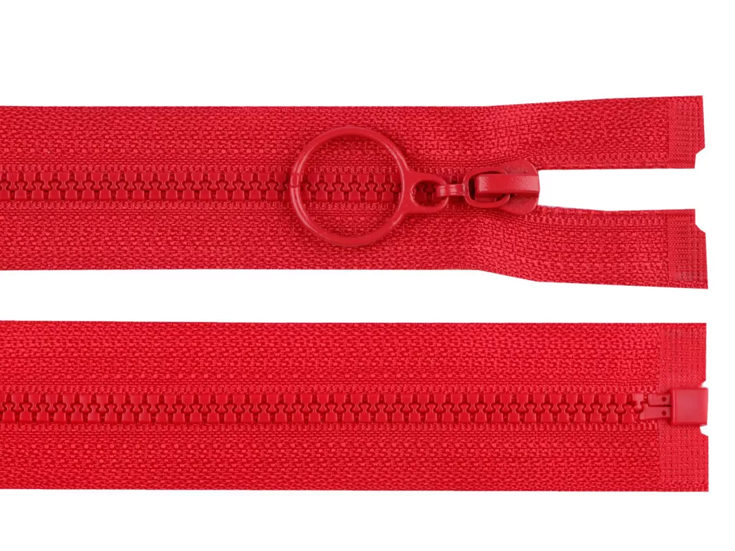 Zip kostěný No3 délka 60 cm s kroužkem - červená