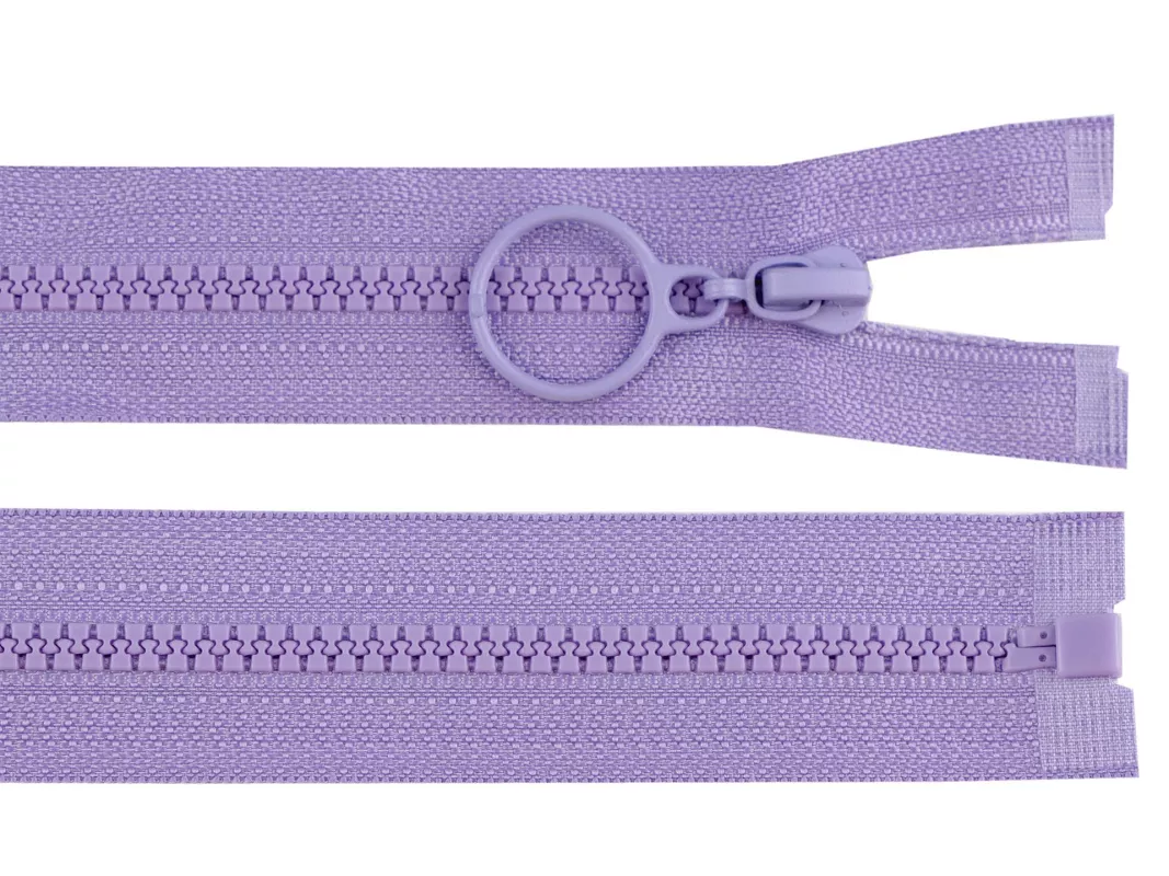 Zip kostěný No3 délka 60 cm s kroužkem - fialková